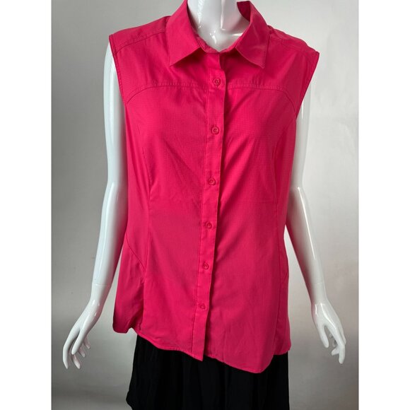 Magellan Outdoors Fish Gear Pink Sleeveless Button-Up Shirt XL Womens Polyester - Picture 1 of 16